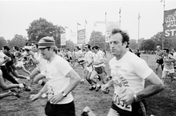 Picture shows a number of male competitors running. Sunday Times National Fun Run. Hyde Park, London, Sunday, 28 September 1980.