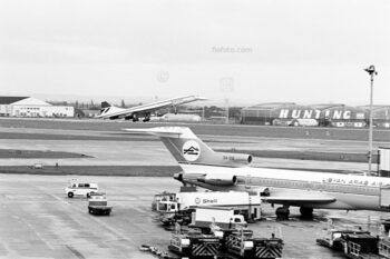 A 1979 photograph of Concorde G-BOAC, the British Airways flagship, landing at London's Heathrow Airport.