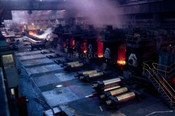 Colour photo interior view of steel rolling mill. British Steel, Port Talbot, South Wales, UK. Photo circa 1977.
