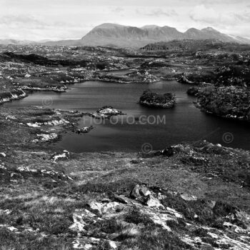Tarns or glacial lakes in the hills, also known as mountain pools. Clashnessie area, Sutherland, North West Scotland, UK.