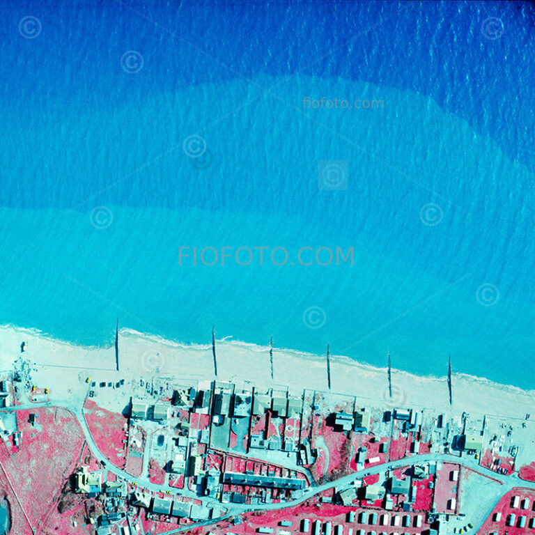 Aerial infra-red photograph of beach and littoral zone. Worthing area, West Sussex, England, UK.