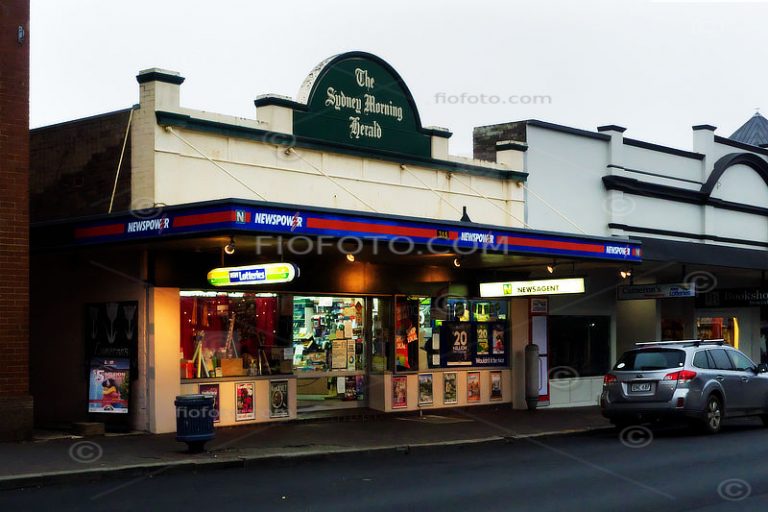 Early morning view of Cameron’s Newsagency on Bong Bong Street, Bowral, NSW shortly before their move to new premises. Photo 2021.