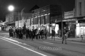 Dawn, ANZAC Day, 25 April, 2025. Veterans march along Bong Bong Street, Bowral NSW towards War Memorial for the annual dawn service.
