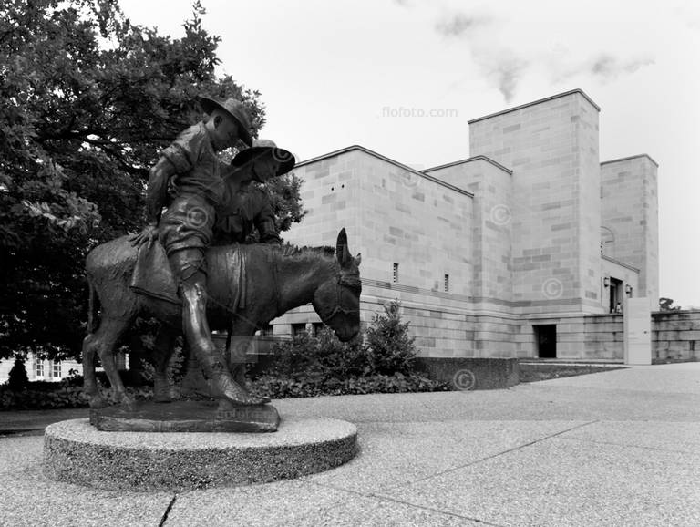 Australian War Memorial, Canberra, ACT, Australia and the statue of Simpson and his donkey.