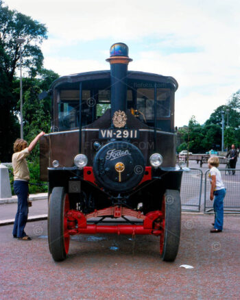 Antique, vintage Foden truck, serial/registration number number VN-2911. Display of vintage transport vehicles near Cardiff City Hall, Cardiff, South Wales. An event as part of the Queens' Silver Jubilee celebrations. Photo July 1977