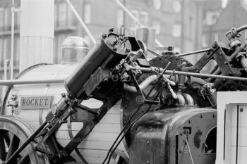Stephenson's Rocket locomotive steam train outside Albert Hall, London. "Rocket Rides Again" celebration 1979.