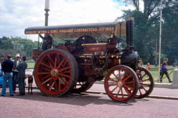 Traction engine. Display of vintage transport vehicles near Cardiff City Hall, Cardiff, South Wales. An event as part of the Queens' Silver Jubilee celebrations. Photo July 1977