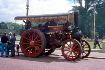 Traction engine. Display of vintage transport vehicles near Cardiff City Hall, Cardiff, South Wales. An event as part of the Queens' Silver Jubilee celebrations. Photo July 1977