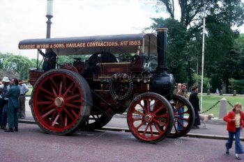 Traction engine. Display of vintage transport vehicles near Cardiff City Hall, Cardiff, South Wales. An event as part of the Queens' Silver Jubilee celebrations. Photo July 1977